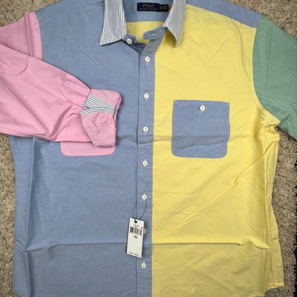 POLO RALPH LAUREN Men's Colorblock Oxford Fun Shirt 1XB Colorful Derby NWT - Picture 1 of 13